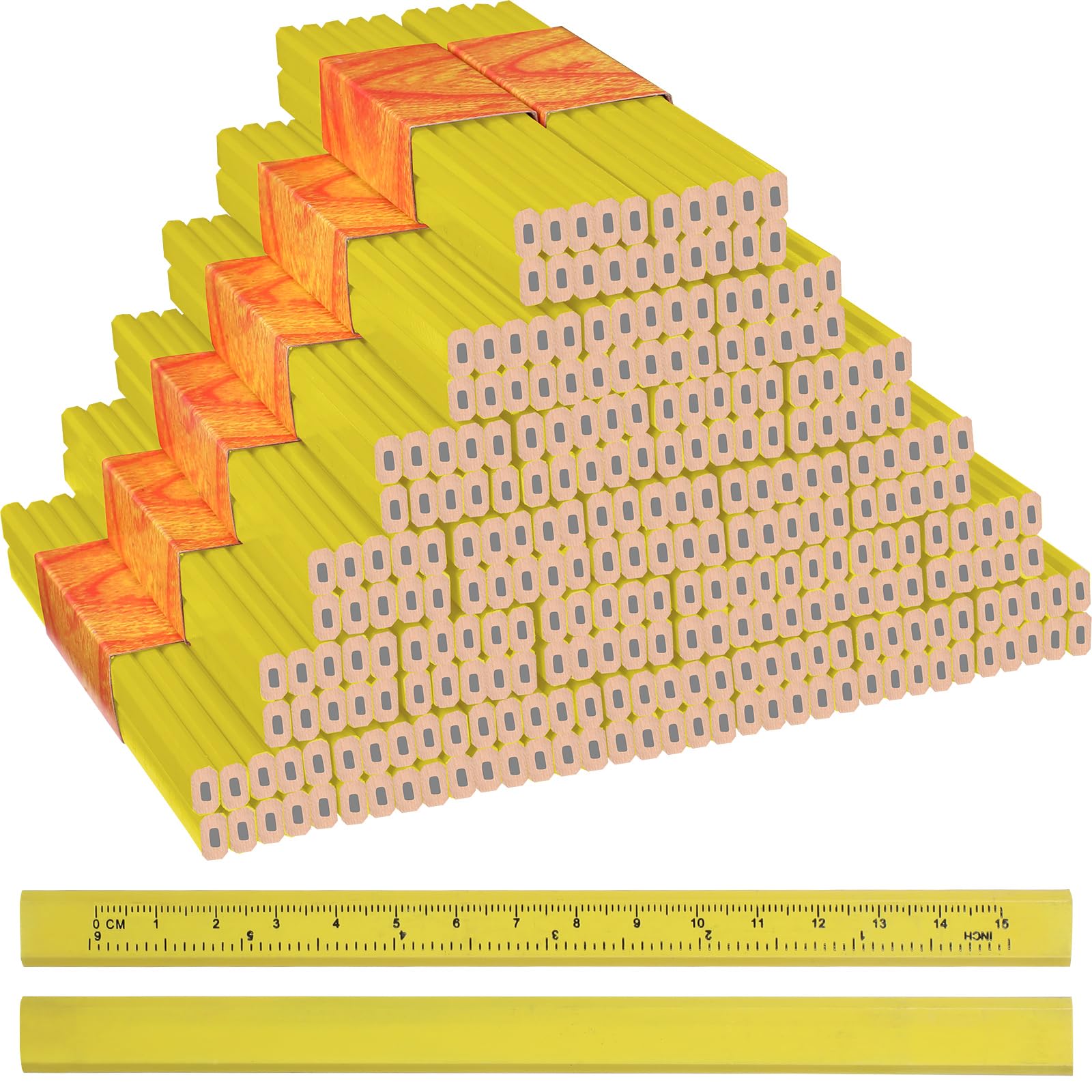 Lincia 300 Pcs Carpenter Pencils 7 Inch Octagonal Flat Carpenter Marking Pencils Hard Black Construction Contractor Pens for Woodworking and Concrete