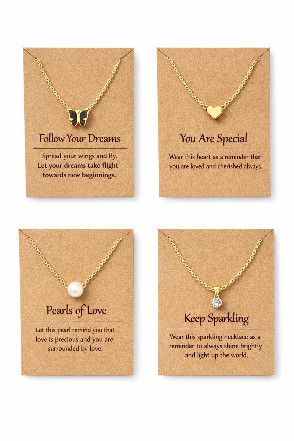 nkr gold 4 Pcs Combo Gold Plated Necklace Set for Women & Girls | Butterfly, Heart, Pearl & Crystal Pendant | Anti Tarnish Alloy Chain 18 Inch | Fashion Jewellery Gift Set-picture-10
