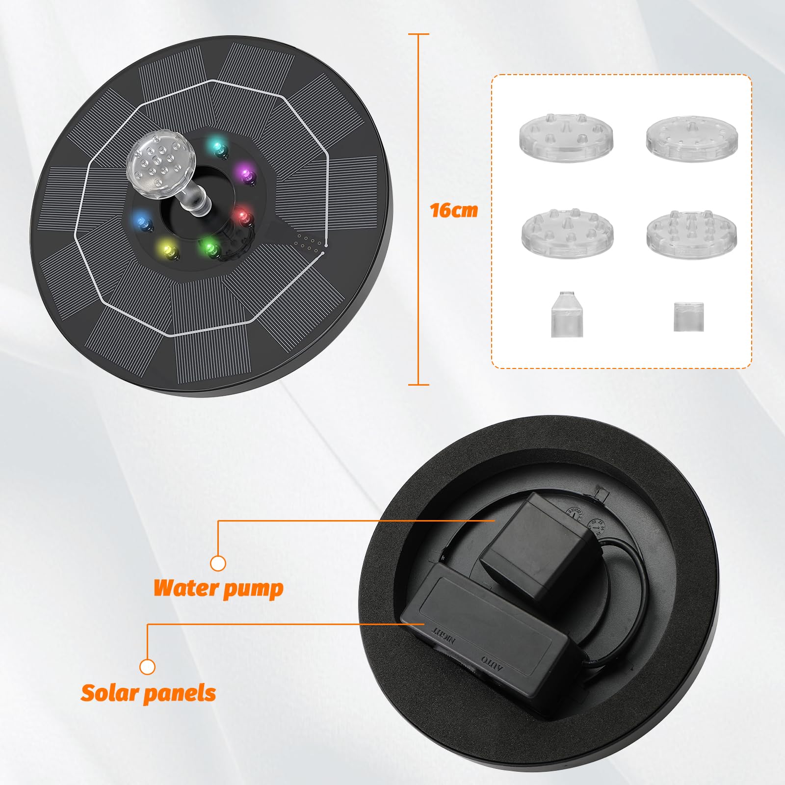 Kasanni Fontana Solare 3w Fontana Da Giardino Esterno Solare Con Led Luce, 6 Ugelli Fontana Solare Per Laghetto Adatto Per Giardini, Vasche Per Uccelli, Stagni