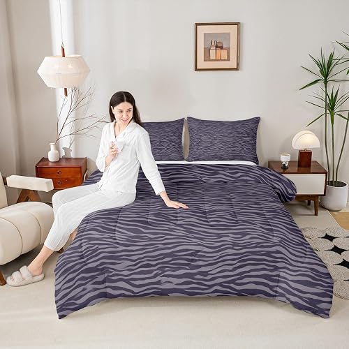 Tiger Printed Comforter for Boys Kids Girls Gray Animal Skin Comforter Set Full 