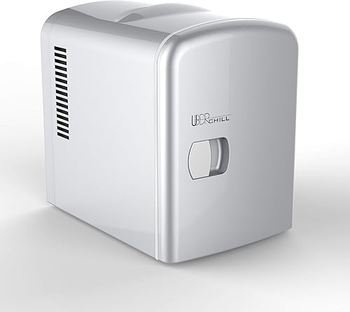 Vista 3 de Uber Appliance UB-CH1-SILVER Uber Chill Mini Fridge 6-can portable Thermoelectric Cooler and Warmer mini fridge for bedroom, office or dorm