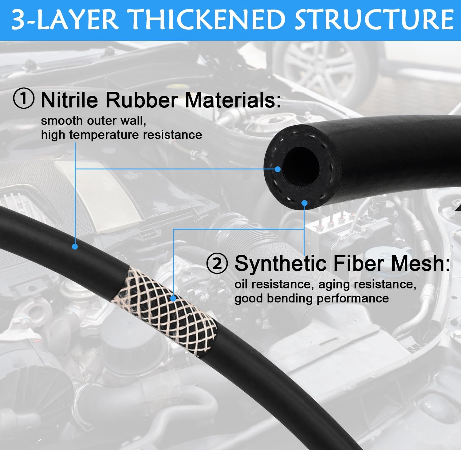 6mm Fuel Line Hose Kit, Diesel Heater Fuel Line Kit, Engines Fuel Line Hose, Motorcycle Fuel Pipe with 10 Hose Clamps, Fuel Hose for Car Truck Scooter Motorcycle