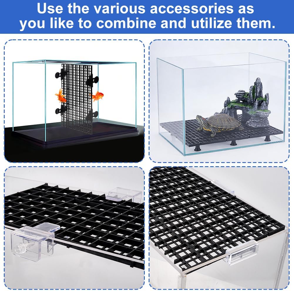 Aquarium Bottom Isolation Set 12Pcs Plastic Fish Tank Bottom Isolation Board with 20Pcs Grid Separator Base 20Pcs Nylon Cable Ties 6 Bags Plate Suction Cup Buckle and 32Pcs Cover Bracket