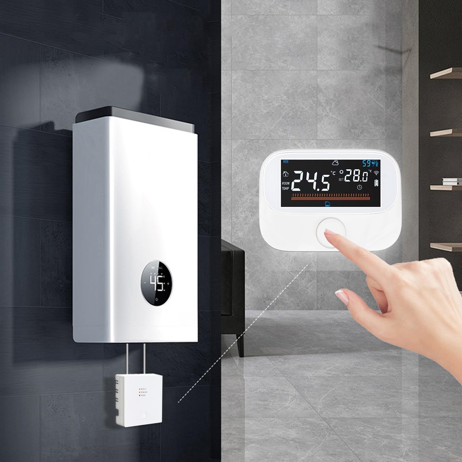 Termostato de Caldera Inteligente e Inalámbrico con Wifi para Hogar, con Control de Aplicación Remota, Períodos Programables y Pantalla Meteorológica Interior (WiTH3-WIFI)
