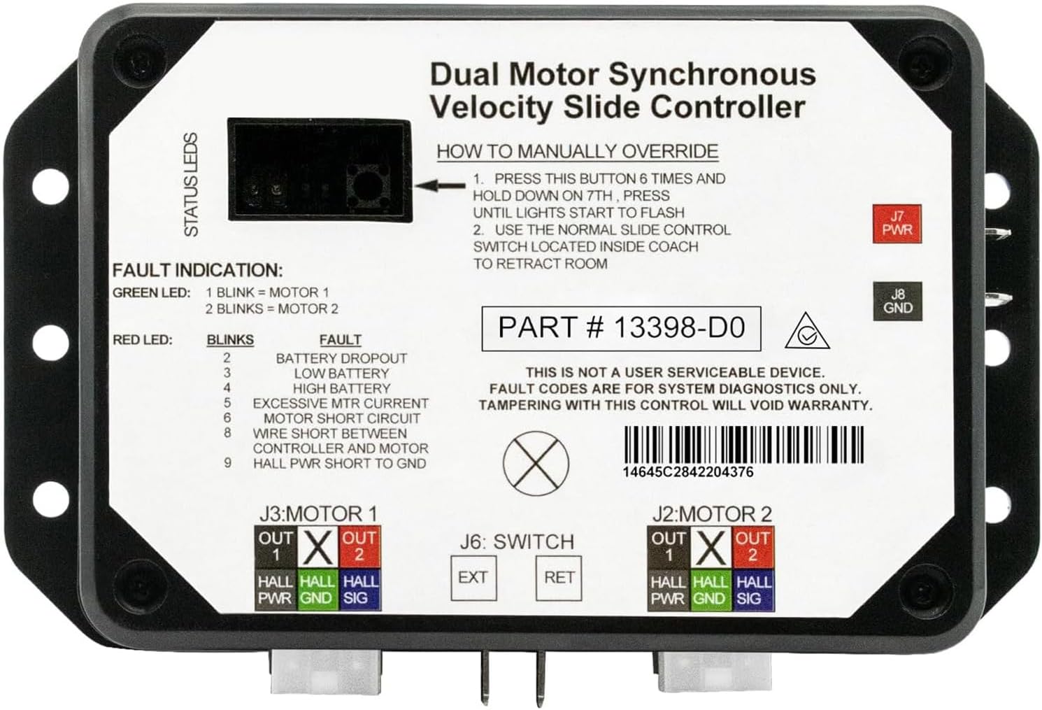 13398-D0 Dual Synchronous Velocity Slide Controller , Replacement for V-Sync II, Slide Door Out Roller Controller,Compatible with Lippert in-Wall Slide-Out on RV (13398-D0)