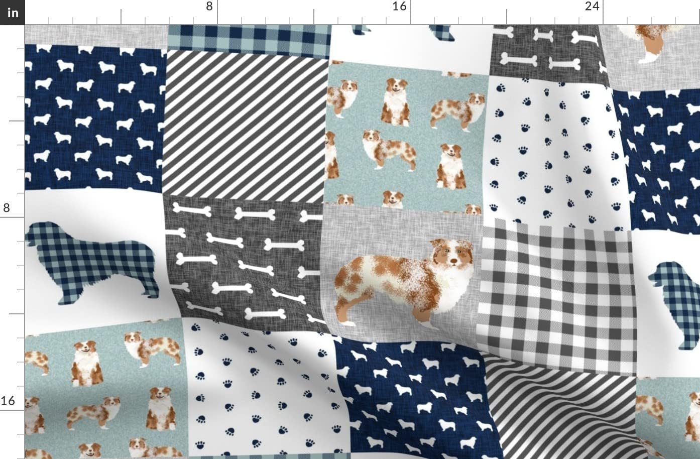 Spoonflower Fabric - Australian Shepherd Red Pet Quilt Cheater Dogs Nursery Portrait Printed on Organic Cotton Sateen Fabric by The Yard - Sewing Quilting Apparel Home Decor