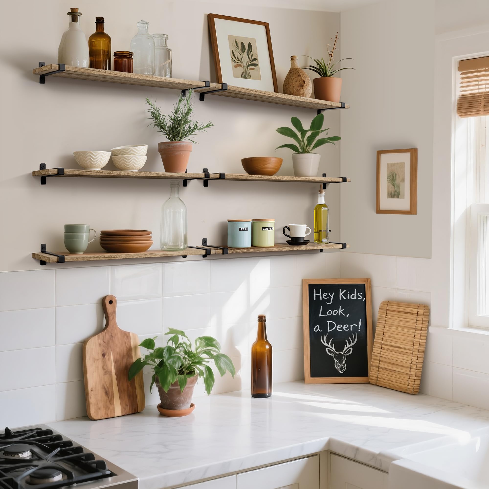 Gronda Étagère Murale Lot de 3 étagères flottantes étagère Murale Bois idéal pour Les salles de Bains, Les Salons, Les Chambres et Les Cuisines Industrielle 60cm