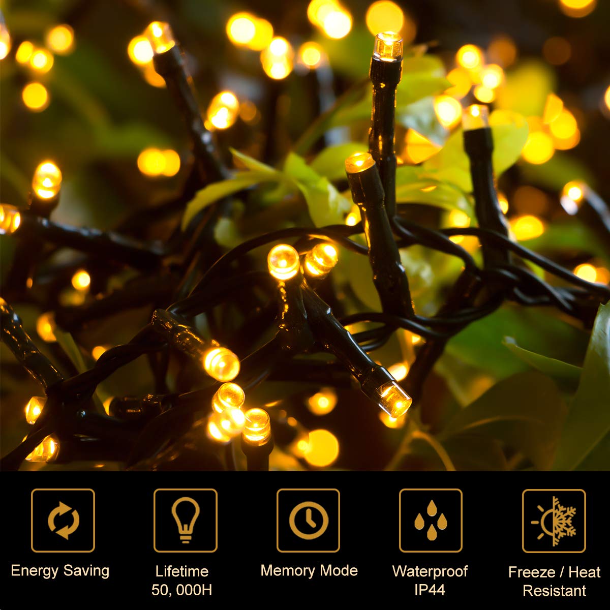 Quntis Luci di Natale da Esterno, 50M 2000 Led Luci Albero di Natale con 8 Modalità, Ip44 Luci Natalizie per Esterno Interno Casa Feste, Bianco Caldo