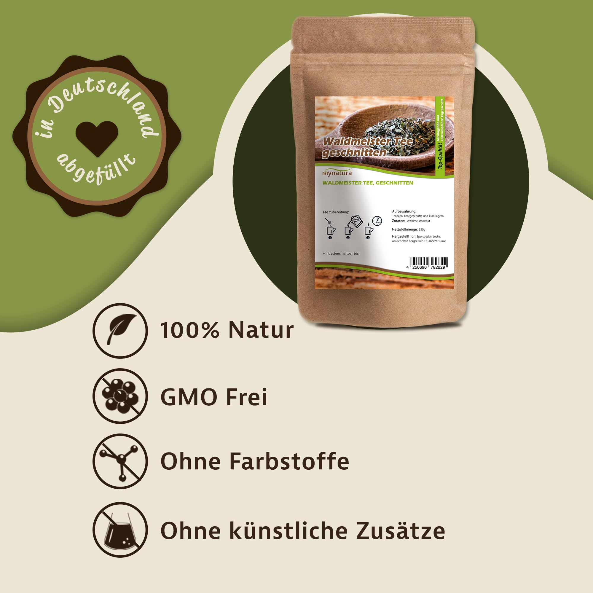 Mynatura Waldmeister geschnitten I Tee I Waldmeistertee I Getrocknet I Unverkennbarer Geschmack I Waldmeister Kraut I Ohne Zusätze I Im Beutel (1000g)