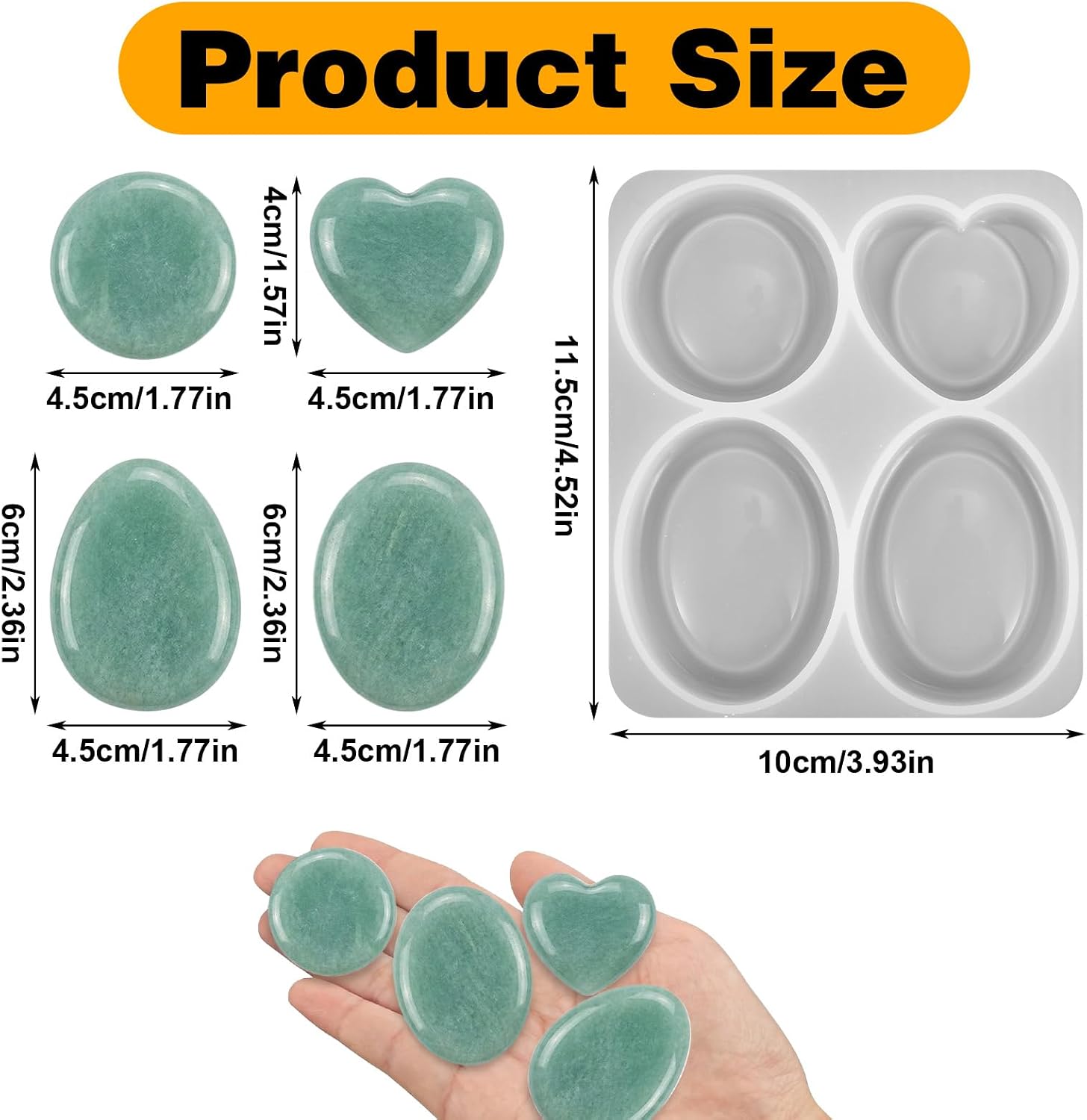 Jeffdad Thumb Worry Stone Resin Molds, Pocket Stones Resin Molds Oval Heart Silicone Mold for Men Women DIY Reducing Stress Stones Resins Casting