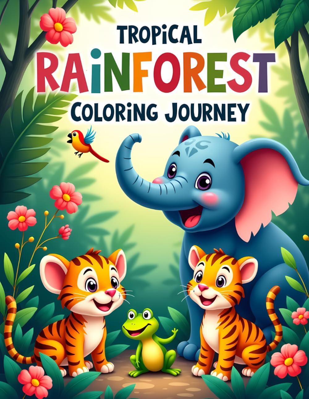 Tropical Rainforest Coloring Journey: A Relaxing Jungle Coloring Book with Tropical Animals and Lush Rainforest Scenes for Kids