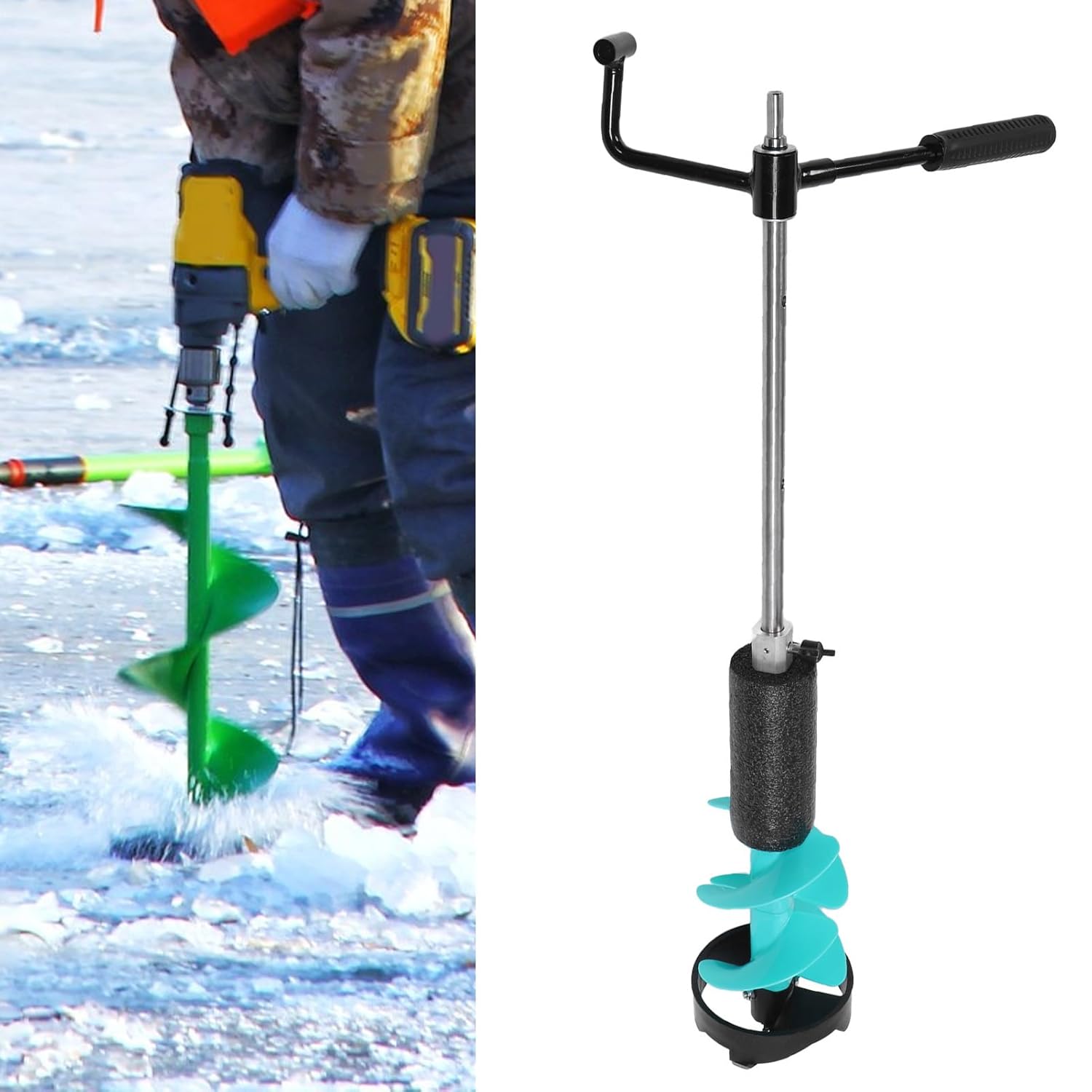 6 Inch Diameter Ice Fishing Auger with Positioning Drill, Ice Drill Bit