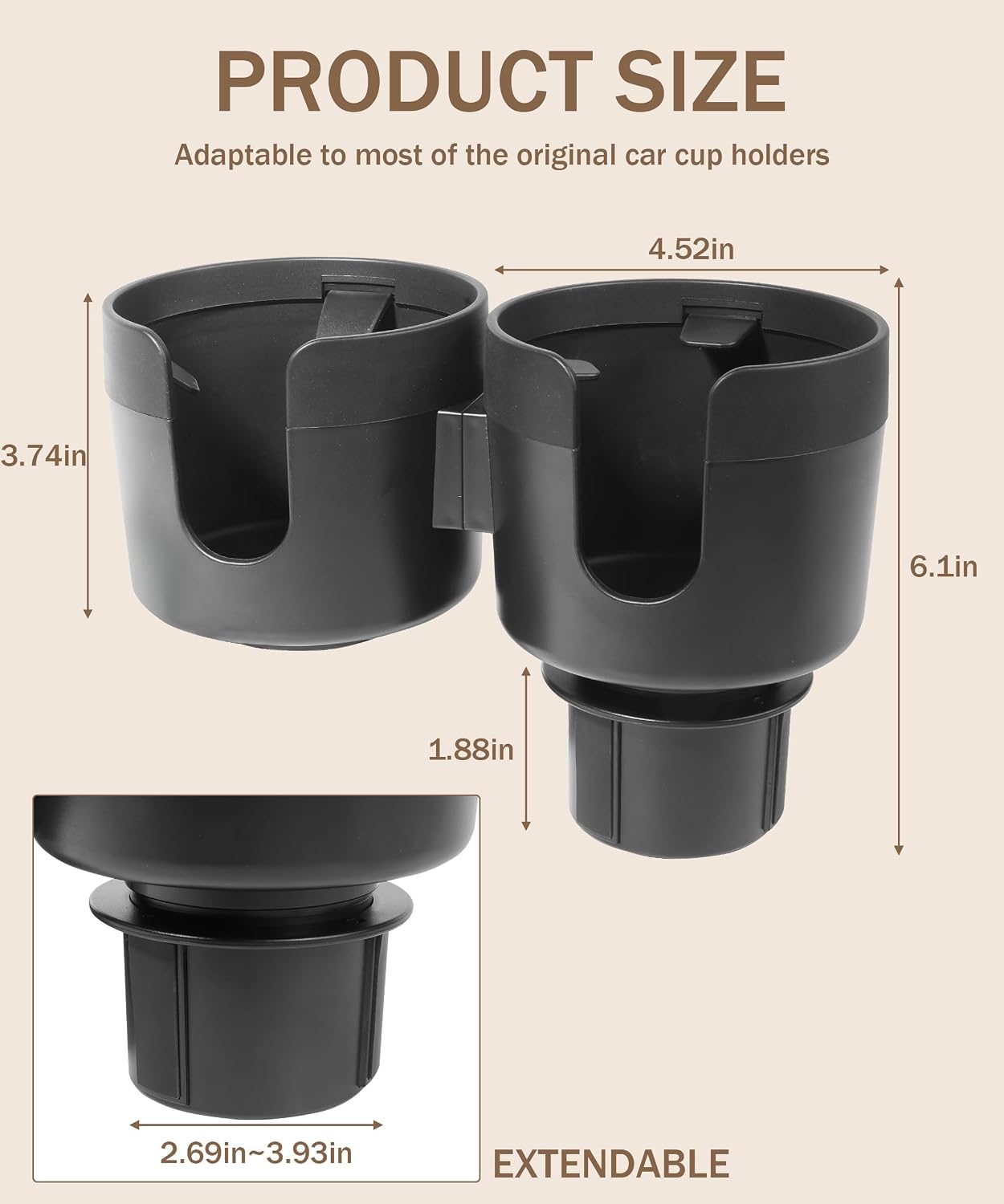 2-in-1 Multifunctional Car Cup Holder Expander Adapter Car Cup Holder Automotive Cup Holders Cup Holder Organizer with Adjustable Base