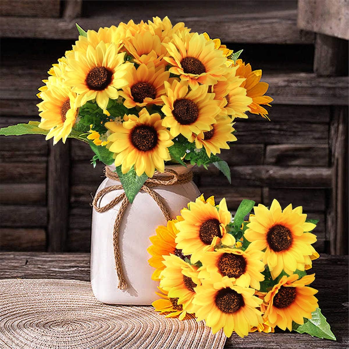 Mocoosy 4 Bunches Artificial Sunflower Bouquets, Fake Sunflowers with Stems, Silk Wildflowers Realistic Yellow Faux Sun Flowers for Wedding Decorations Fall Floral Arrangements Home Garden Table Decor - Image 4