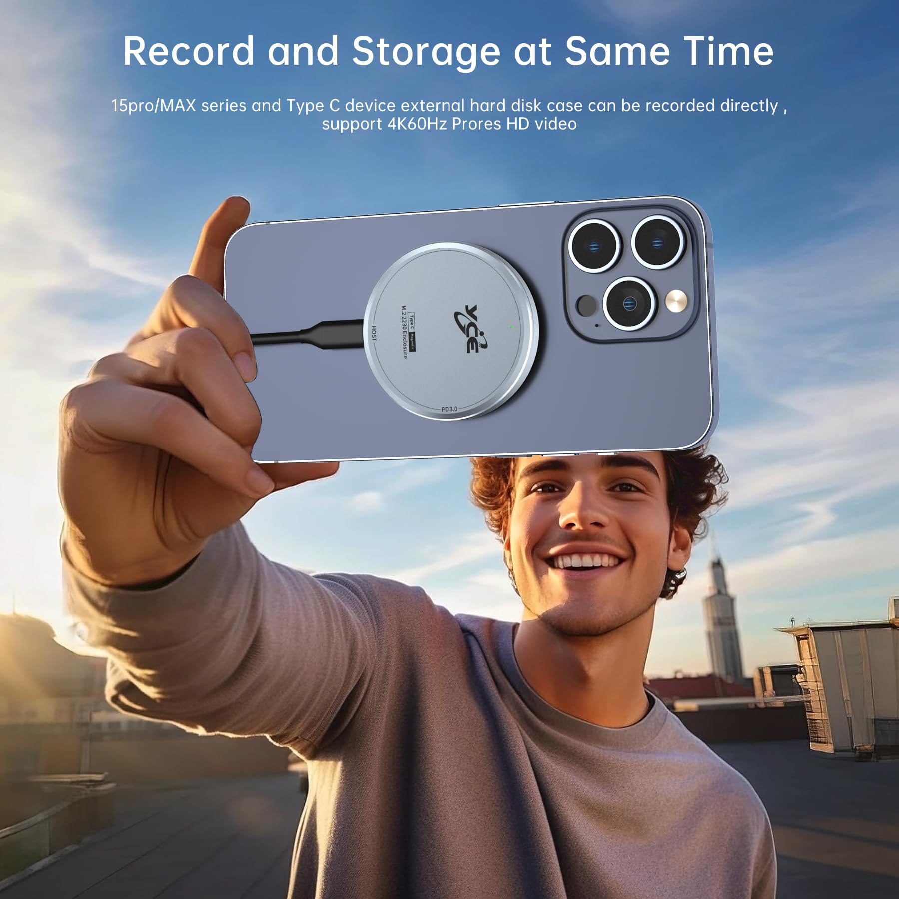 Magnetic M.2 2230 NVME SSD Enclosure - External Storage for iPhone 15/16 Pro Max, USB C 3.2 Gen2 10Gbps to NVMe Adapter, 100W PD Charging, Aluminum External SSD Case for Android/iPad/MacBook