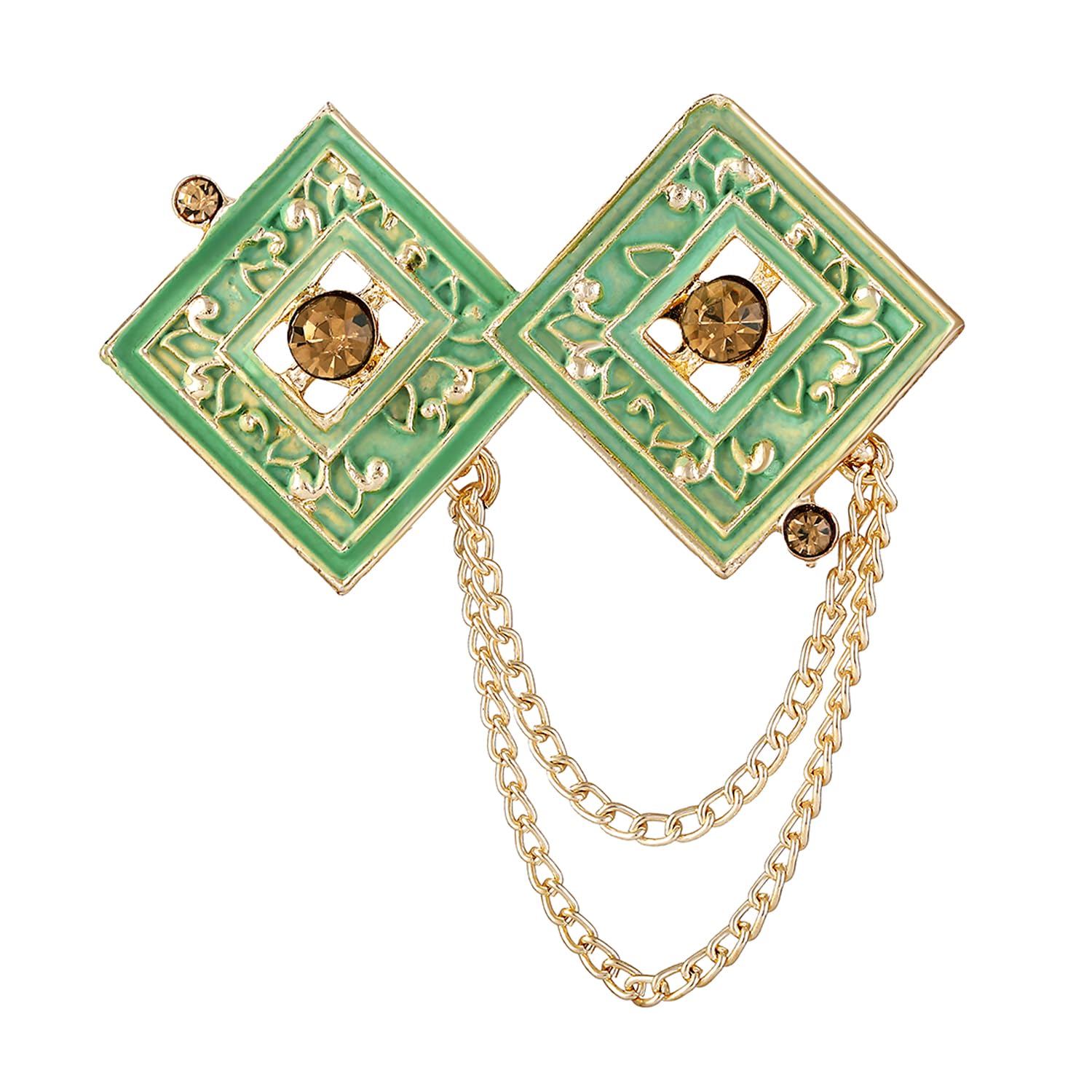 Light Green Meenakari Work Dual Rhombus Shaped Hanging Chains Brooch for Men (BP1101129GLGre)-image-36