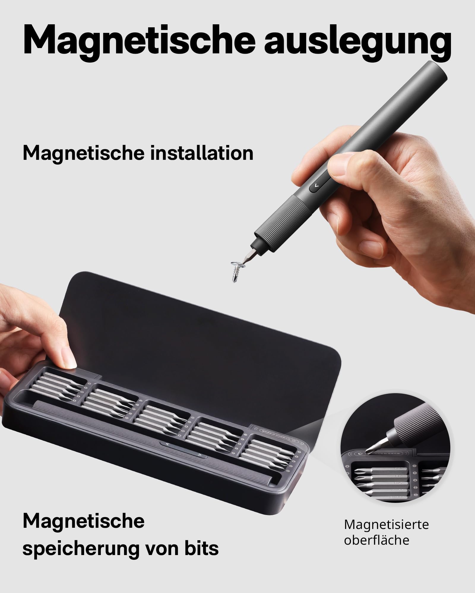 HOTO Elektro Schraubendreher Set, 0.2 N.m Magnetischer Schraubenzieher | Mini Präzisions Schraubendreher für Brillen, Uhr, Handy, PC, 25 Bits Elektrischer Schraubenzieher Set, 170 U/m, C4×28 mm