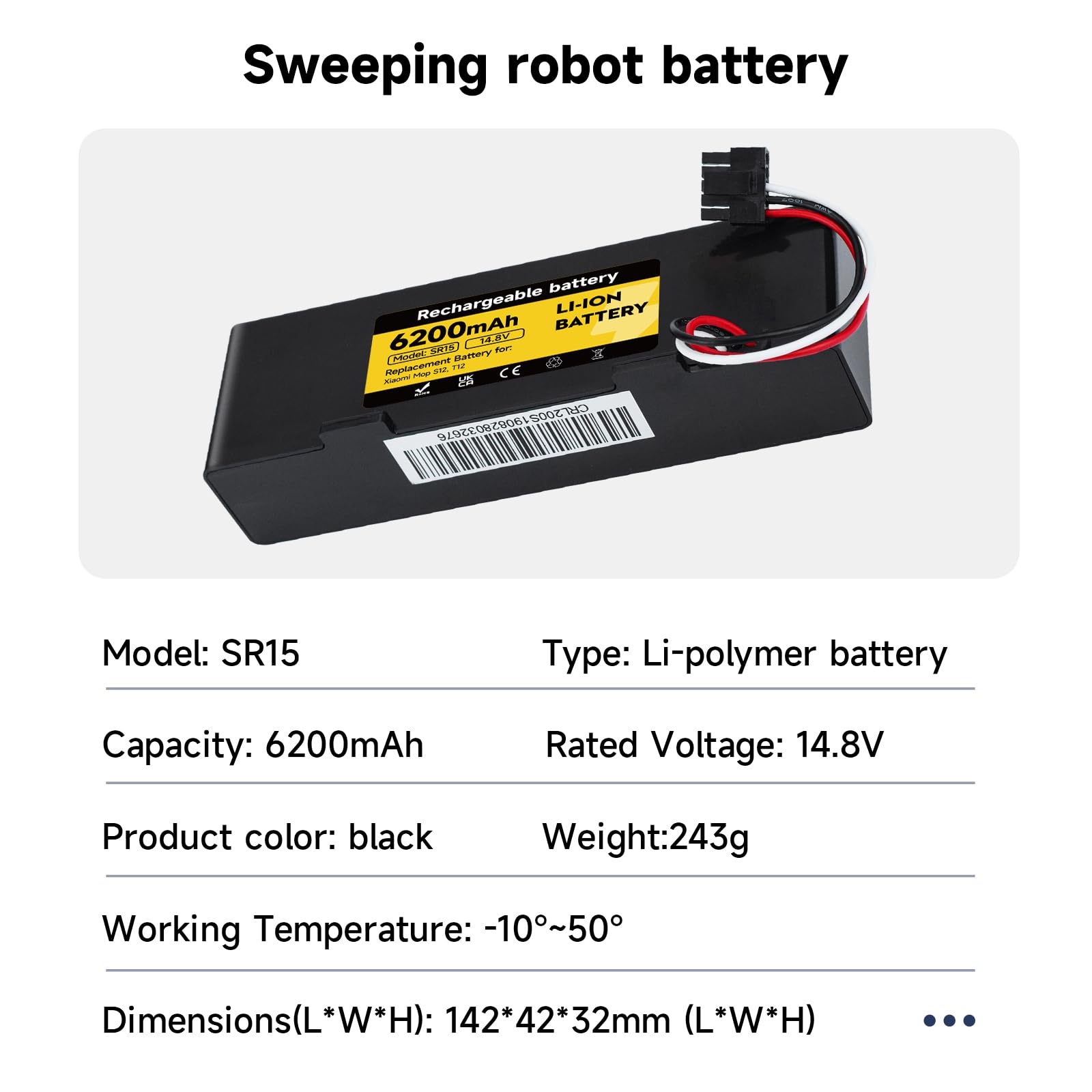 Batería Repuesto 6200mAh/14,8V para Xiaomi T12 S12, para Xiaomi Robot Vacuum T12 S12 batería de aspiradora