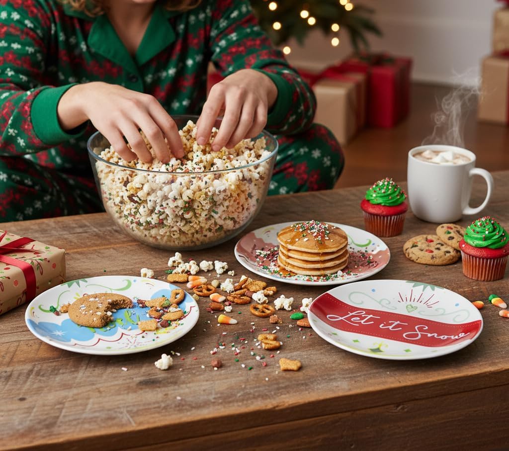 Set of 4 Assorted Hand Painted Christmas Themed Festive Ceramic 6" Plates
