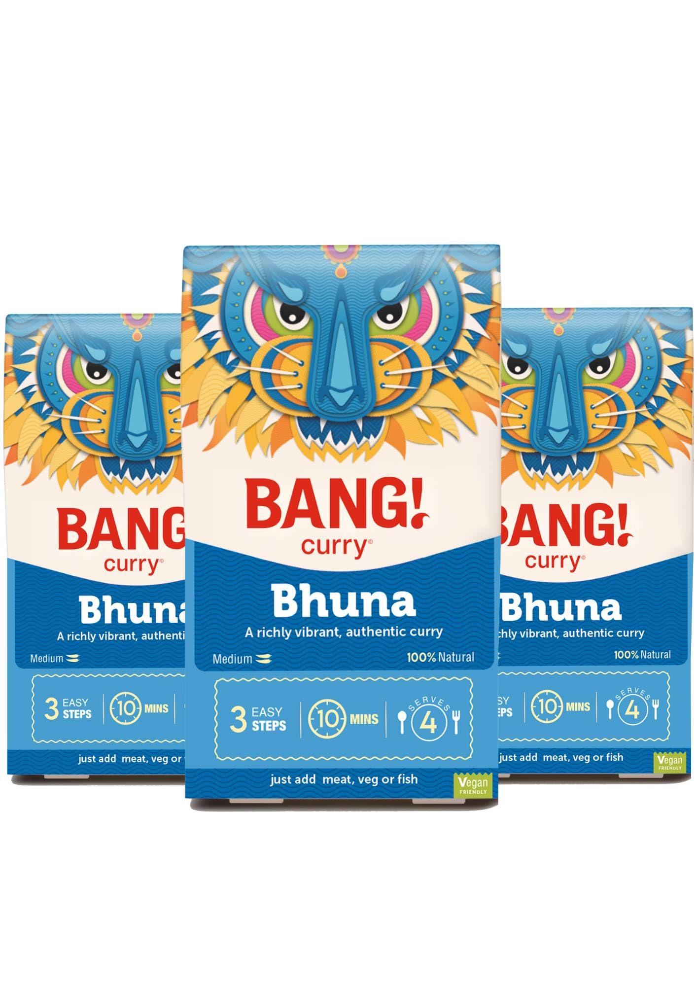 Bhuna Curry Sauce Kit | Authentic and Easy to use | Medium-spice Bhuna Powder | Ready in 10 min | 100% Natural, Vegan, Gluten-free bhuna spice mix | 3 Pack | BANG! Curry