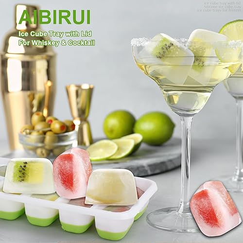 Miniatura 4 de Bandeja para cubitos de hielo con tapa, fácil liberación, 14 hielos, bandeja de silicona para cubitos de hielo con tapa extraíble resistente a