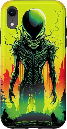 Vista 16 de iPhone 14 Pro Max Cute Green Alien Head UFO Space Face Alien Case