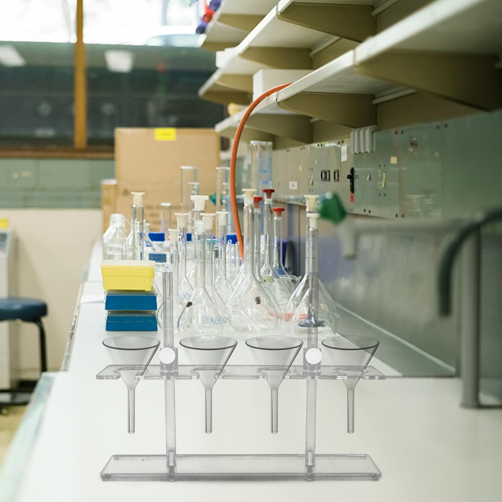 KOMBIUDA Acryl Trichterständer Labor 4 Fach Halter für Scheiteltrichter 250 ml Chemie Zubehör für Schullabor