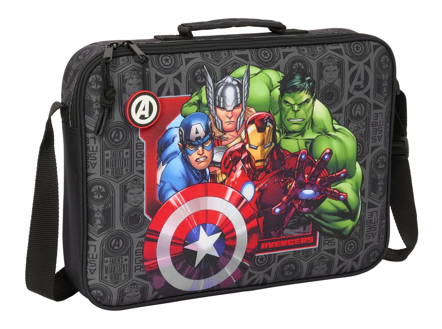 Safta AVENGERS VENDETTA - Extra School Wallet, Pencil Case, Shoulder Bag, Comfortable and Versatile, Quality and Resistance, 38 x 6 x 28 cm, Black/White, M, Casual