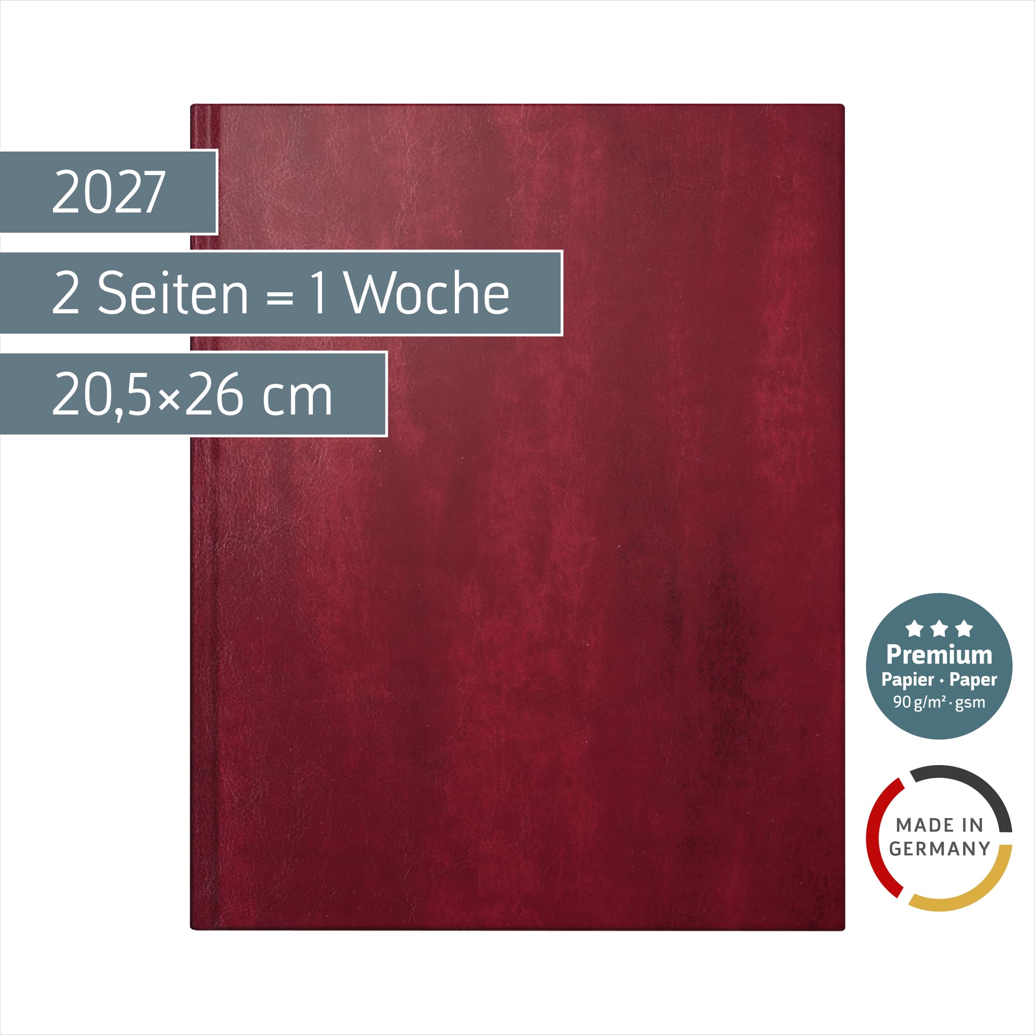 rido/idé Buchkalender Premium Mod. Managerkalender TM 2027 | 20,5×26 cm, Kunstleder, rotbraun