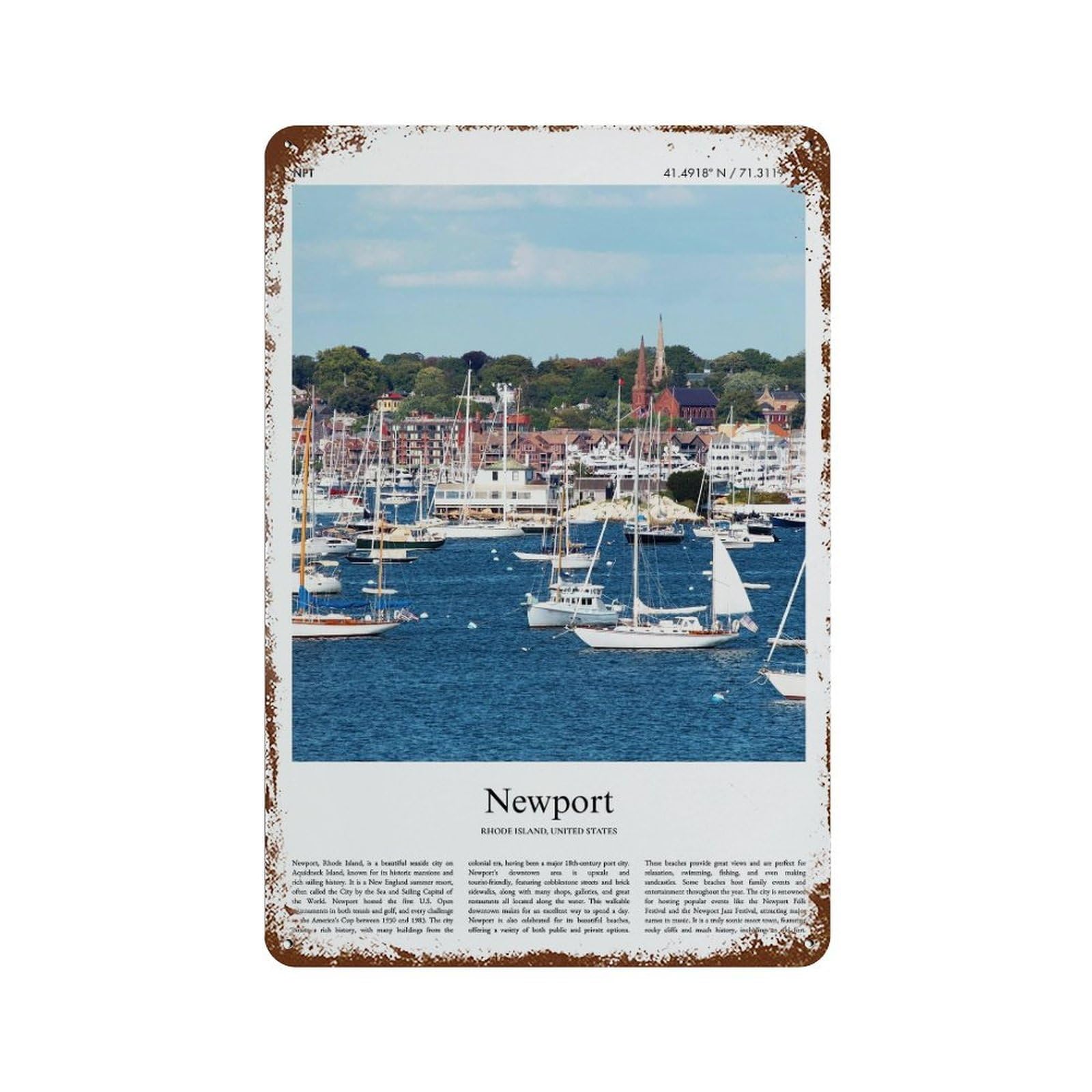 xiaoxiaoshen Newport Rhode Island, United States, USA City Scenery Wall Decor Art Metal Tin Poster Modern Home Decor Art Home Bar Shop Decorations Vintage Sign 30x20cm