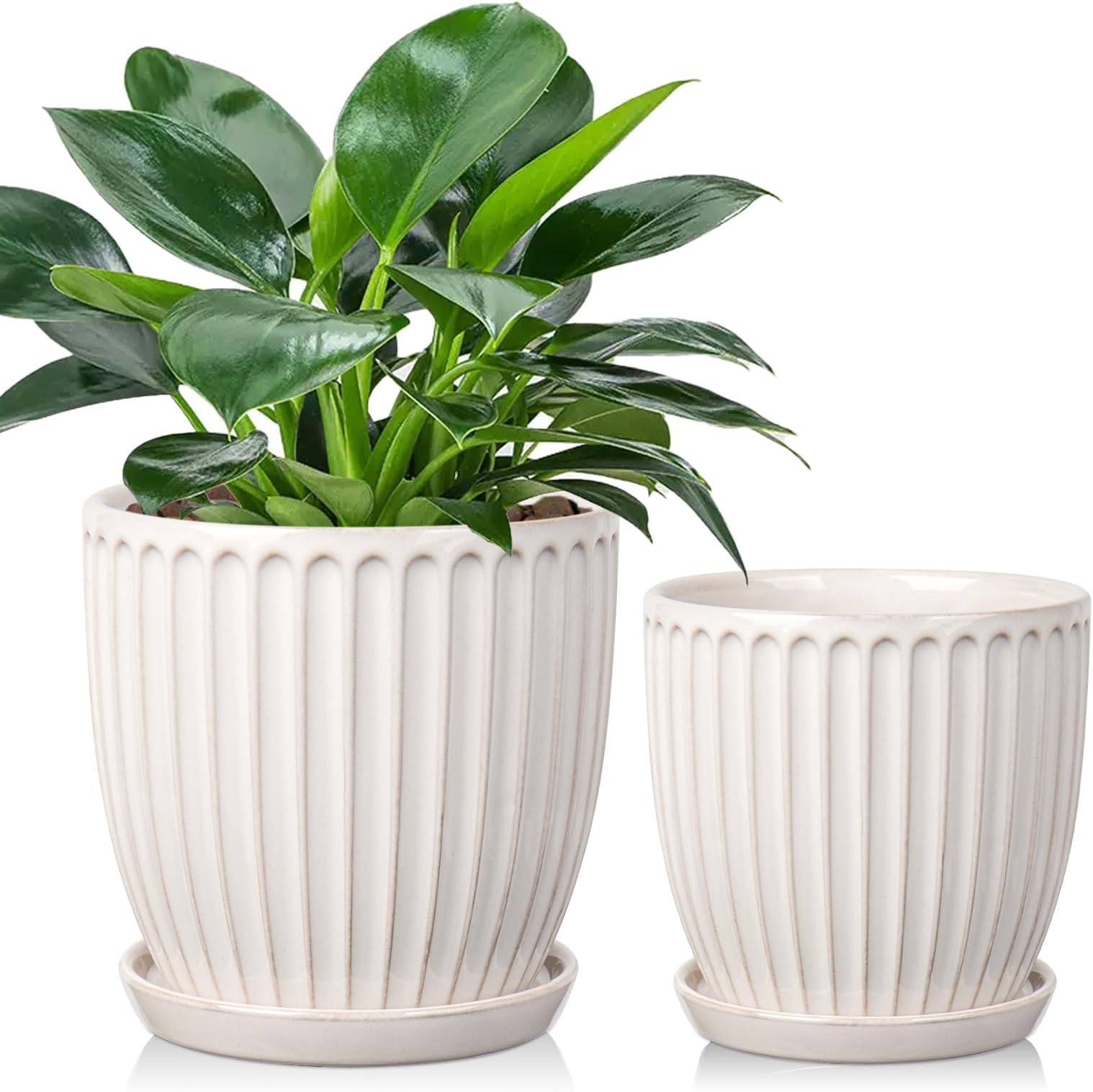 YUFDA Ceramic Pots for Plants, 5.5+6.7 Planters for Indoor