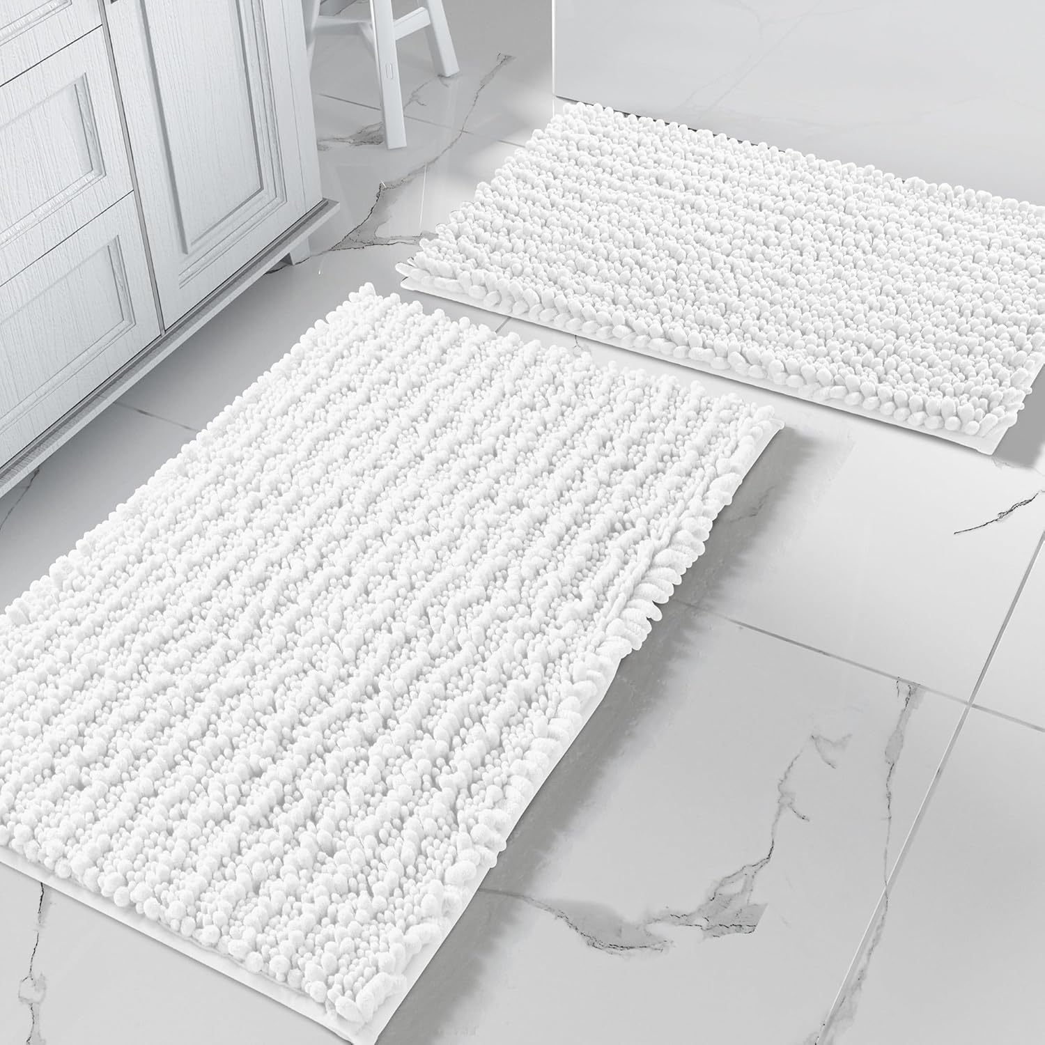 Yimobra Bathroom Mat, 43x61 + 51x81 cm, Soft and Cozy, Super Absorbent Water, Non-Slip, Machine-Washable, Thick Modern for Bathroom Bedroom, White — image 1