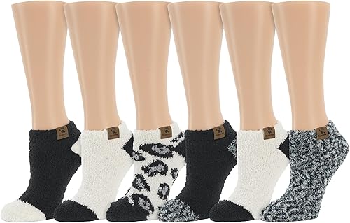 BEARPAW Paquete de 6 pares de calcetines de descanso acogedores súper suaves y cálidos para mujer, varios colores, estampados en el tobillo y