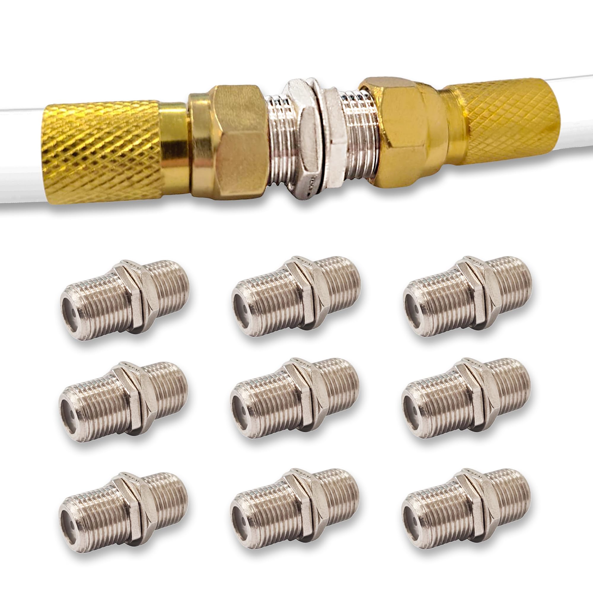 Premium X 10 connettori F – accoppiamento satellitare in lega di zinco, connettore F, adattatore versatile per cavo coassiale, cavo antenna SAT, impianti BK, ideale per trasmissione del segnale con