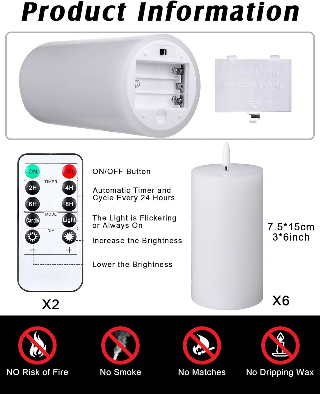 VIHOSE White Flameless Candles Set with Remote and Timer Flickering Flameless Battery Candles Flat Top LED Pillar for Wedding Outdoor Home Festival Decoration(D 3" H 6")