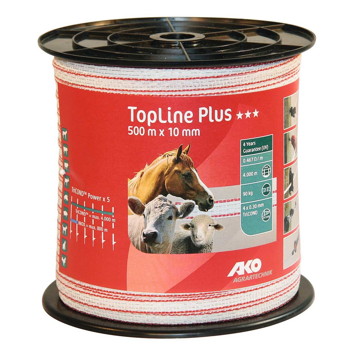 AKO Weidezaunband TopLine Plus (weiß/rot, 400 m Länge, 20 mm breit, TriCOND Leitermaterial, Tierzaun, Zubehör Weidetiere, Tierzubehör) 449550