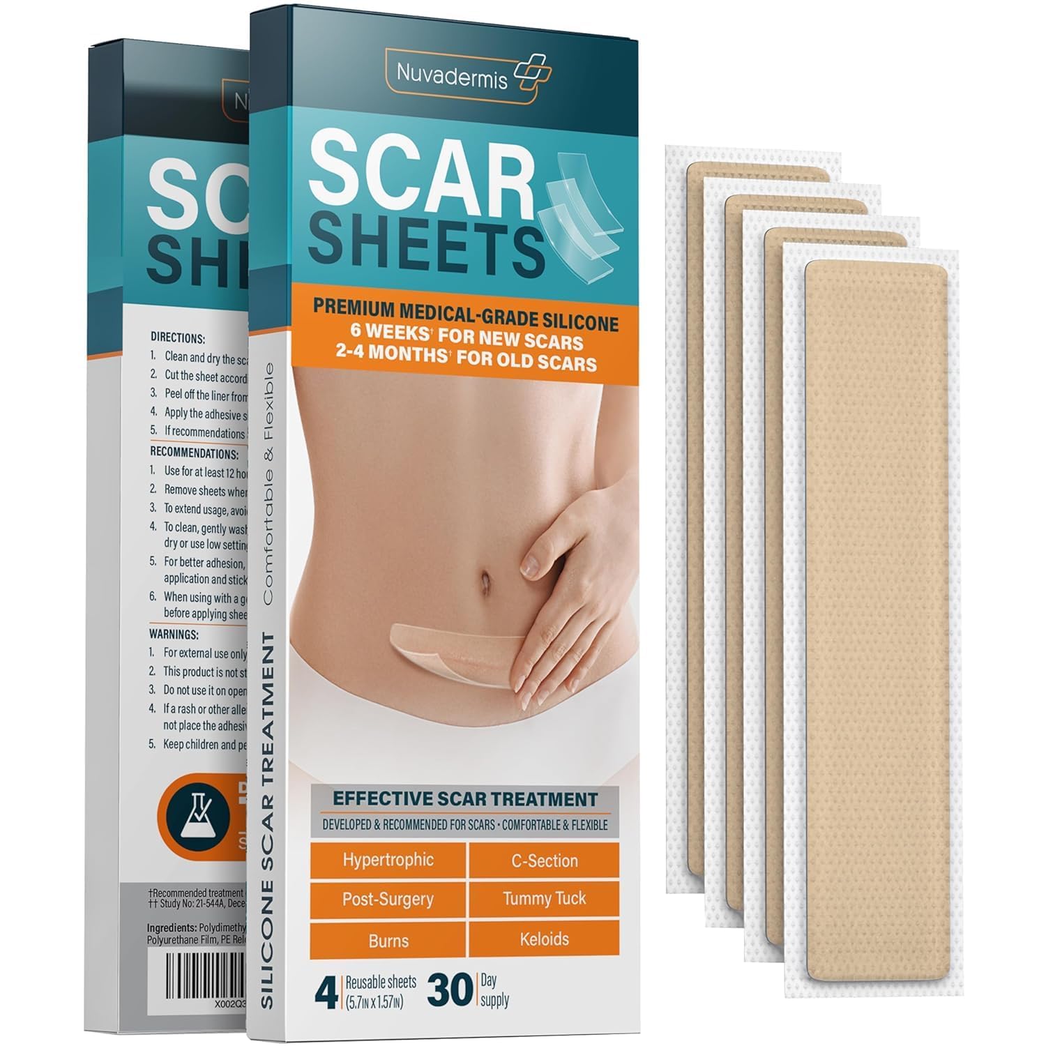 Edicon Silicone Scar Removal Sheets - Keloid, C Section, Post Surgery & Acne Scars Treatment-2 Month Supply - Silicon Soft Long Strips & Sheets 5.7" x 1.57" - Healing Alternative to Gel, Tape etc (B0CYH5FK93) Amazon Price History, Amazon Price Tracker