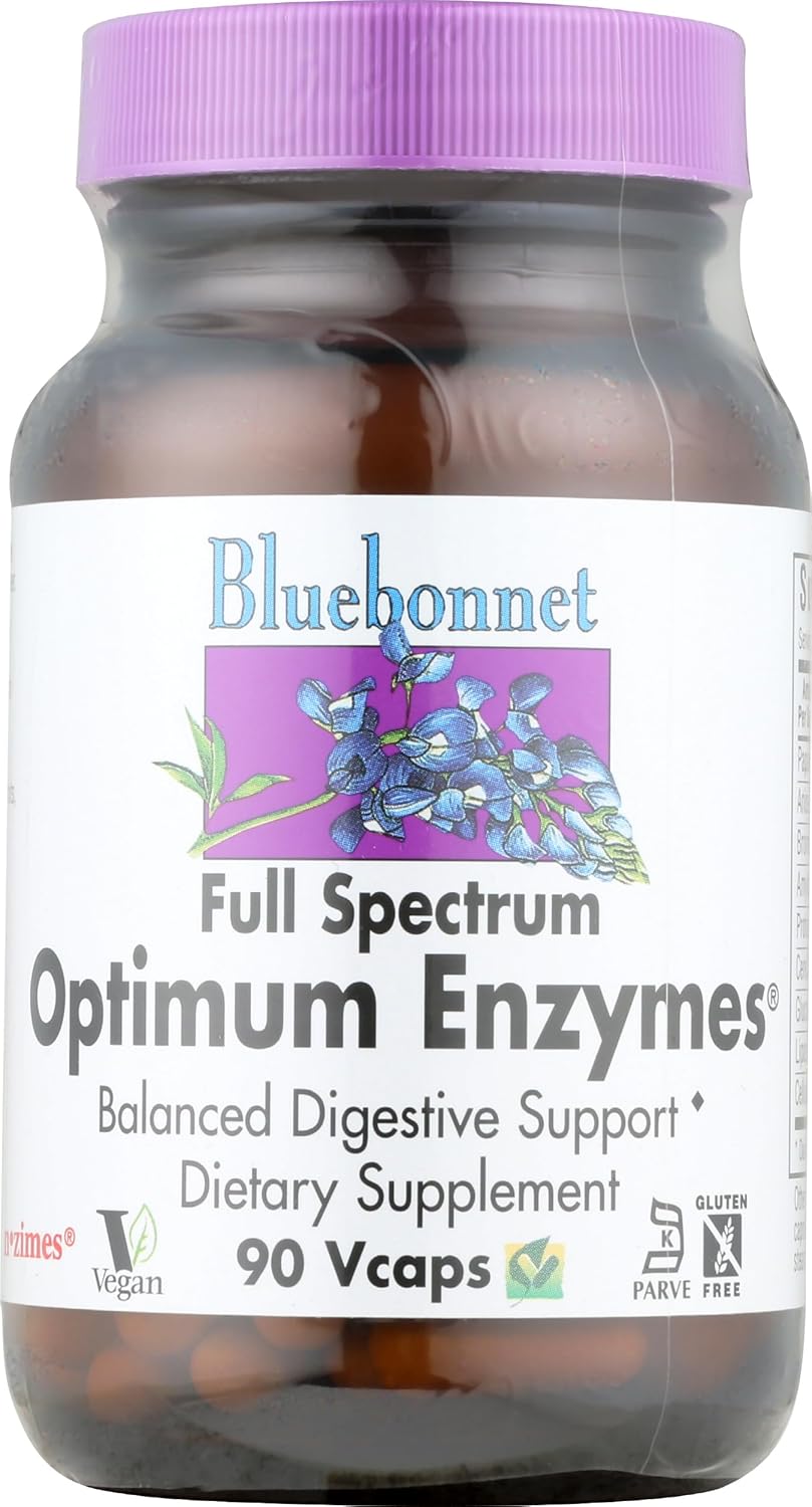BlueBonnet Full Spectrum Optimum Digestive Enzymes - 9 Plant-Based Proteolytic Enzymes - Papaya, Bromelain, Amylase Gut Health for Women & Men - Vegan & Gluten-Free - 180 Vegetable Capsules