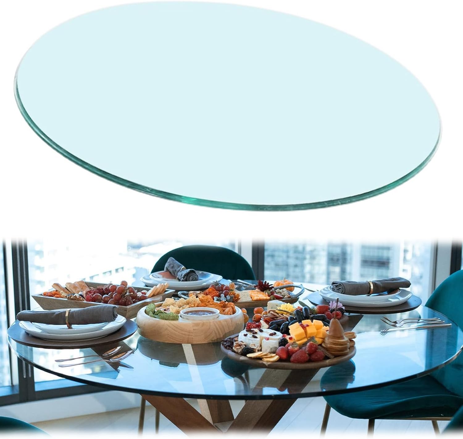 SAGIDAR Round Glass Table Tops Decorative Glass Furniture Table Round, Glass Table