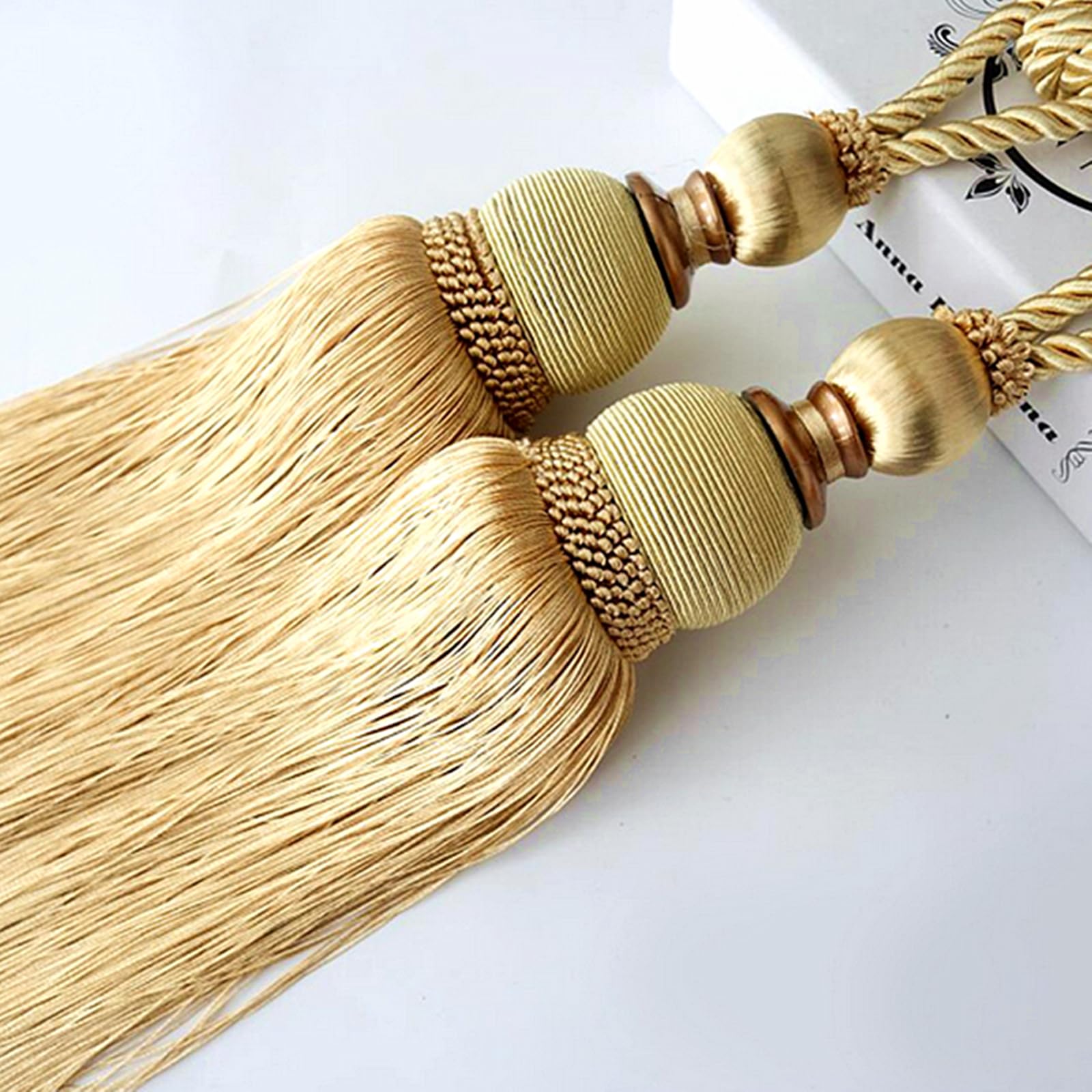 SWTOOL4PCS Curtain Tassel Tiebacks Large Handmade Curtain Holdbacks Decorative Ties for Drapes (Gold)