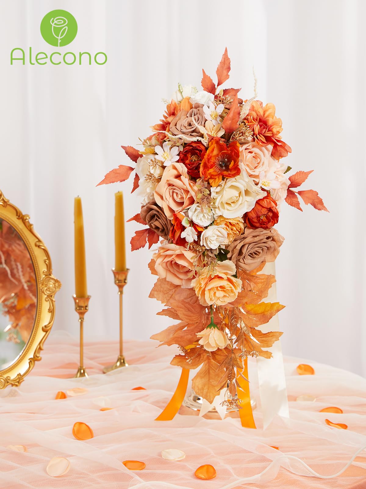 Amazon｜Alecono 花嫁用ウェディングブーケ 9.8インチ 人工オレンジ