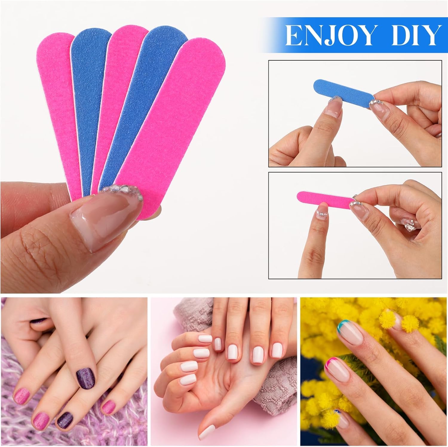 50 Packs Mini Nail Files Disposable Double Sided Nail Buffer Travel Size Emery Boards for Natural Nails, Nail Files and Buffers for Home and Professional Manicure Tools (Pink and Blue) 3