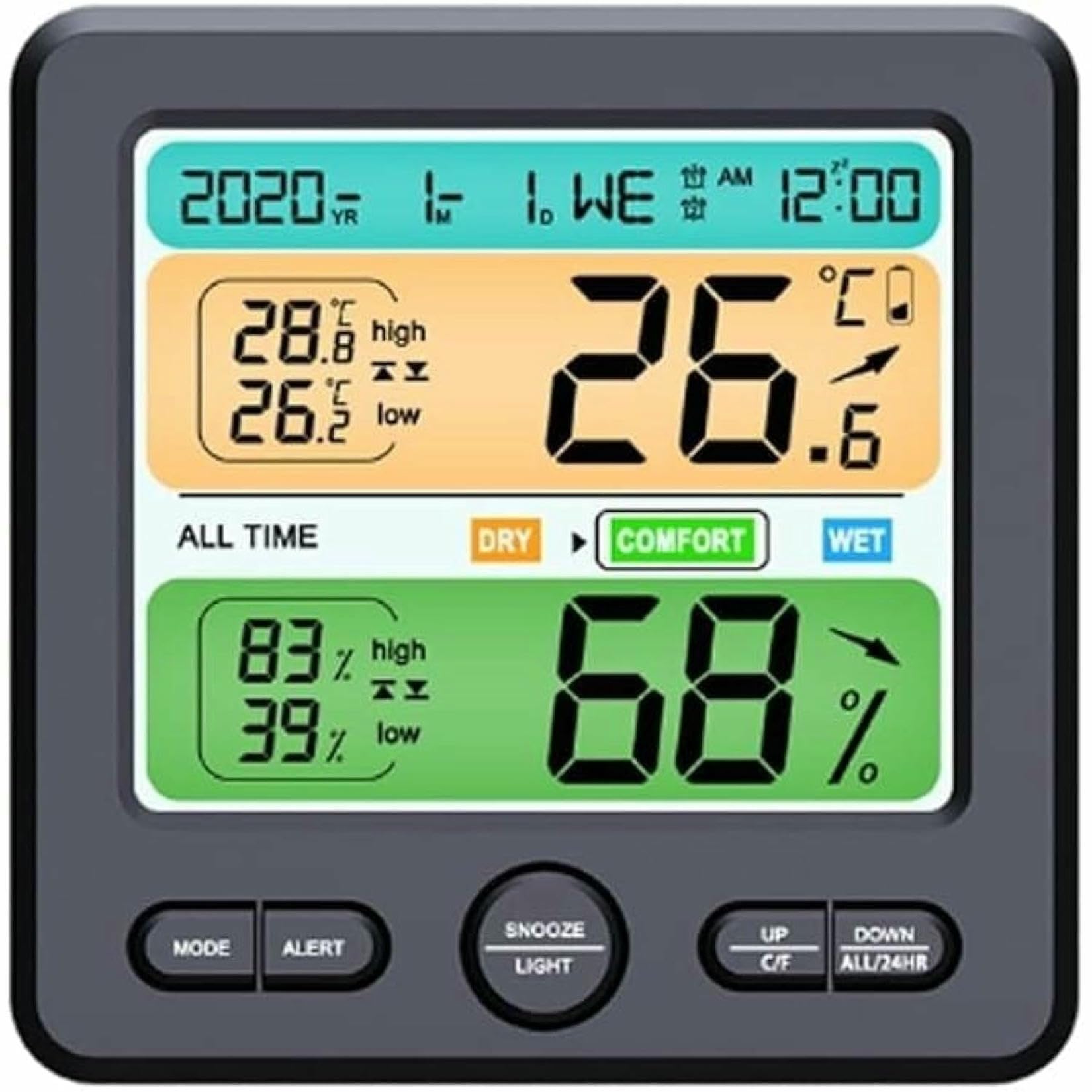 Moniteur d'humidité et température intérieure avec réveil station météo LCD