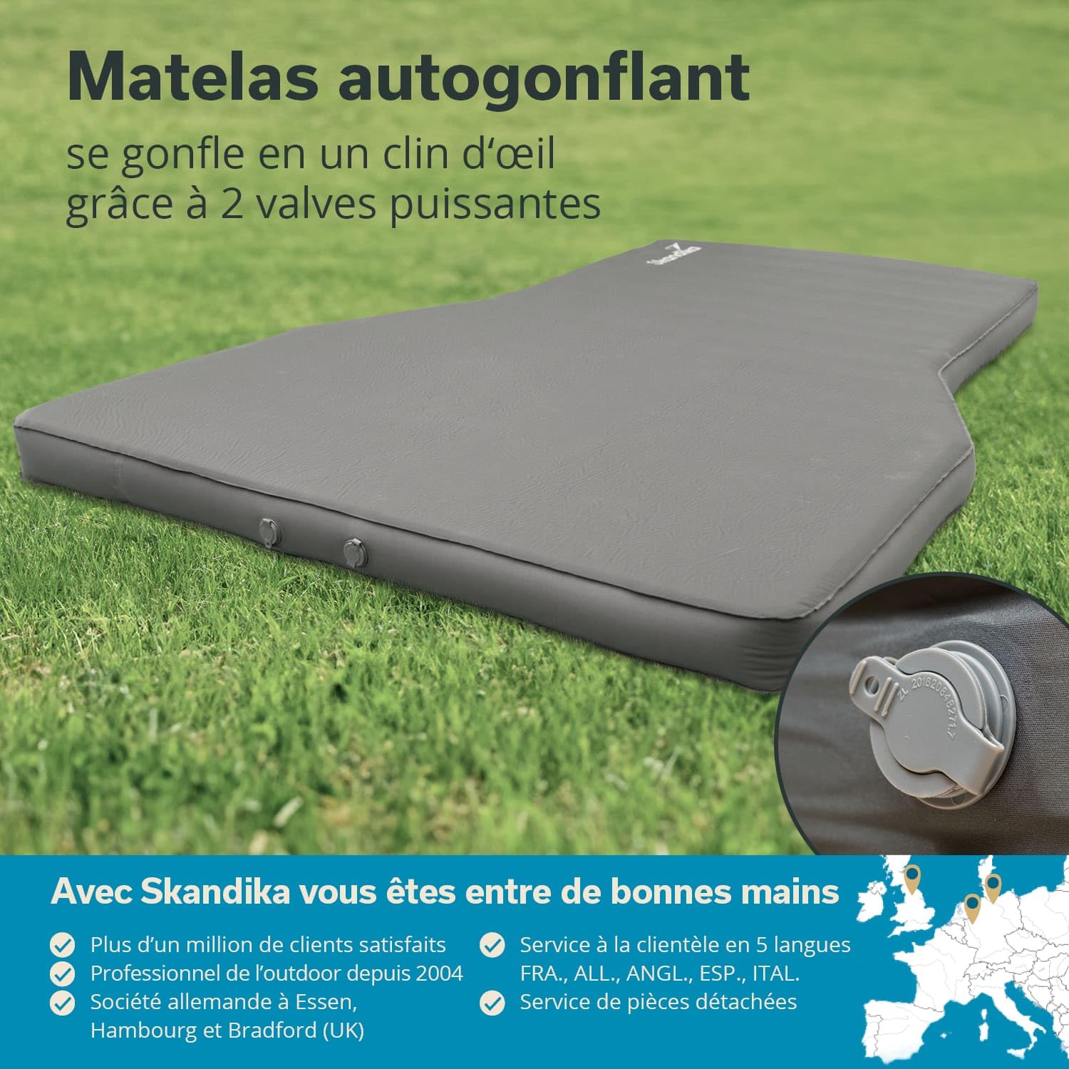 Skandika Premium Easy Isomatte Car 3D | Matelas Voiture 10 cm d'épaisseur, autogonflant, léger, Pliable, Mousse, Coffre de Voiture, Matelas pour invités Gonflable | Camping, Plein air, Voyages