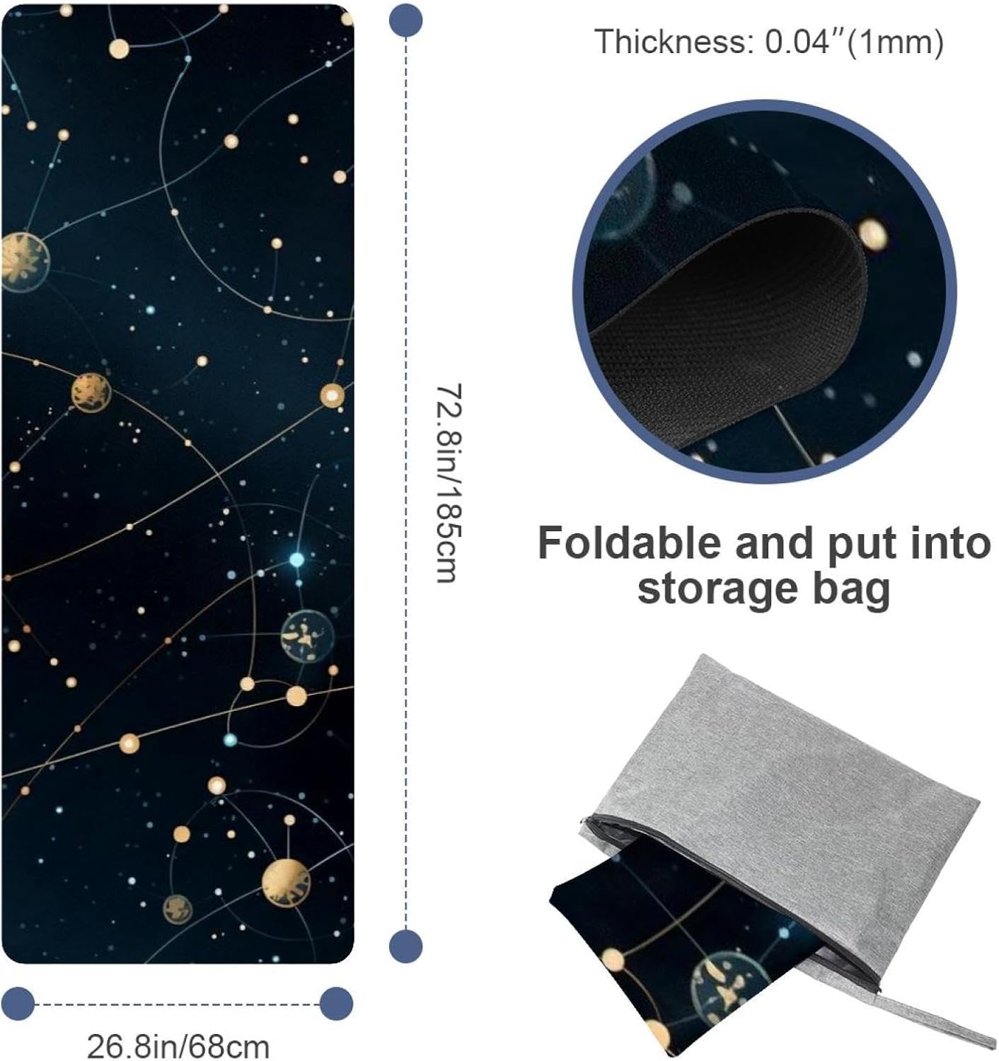 Yoga Towel, Constellations Zodiac Galaxy Pattern Non Slip Sweat Absorbent Hot Yoga Mat Towel for Hot Yoga, Pilates and Fitness - 72.8" x 26.8"