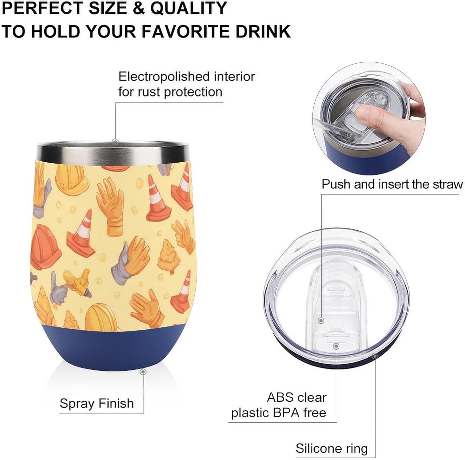 Labor Tools Traffic Cones Hard Hats Insulated Drinking Cup Stainless Steel Coffee Mug Wine Tumbler with Lid 12OZ