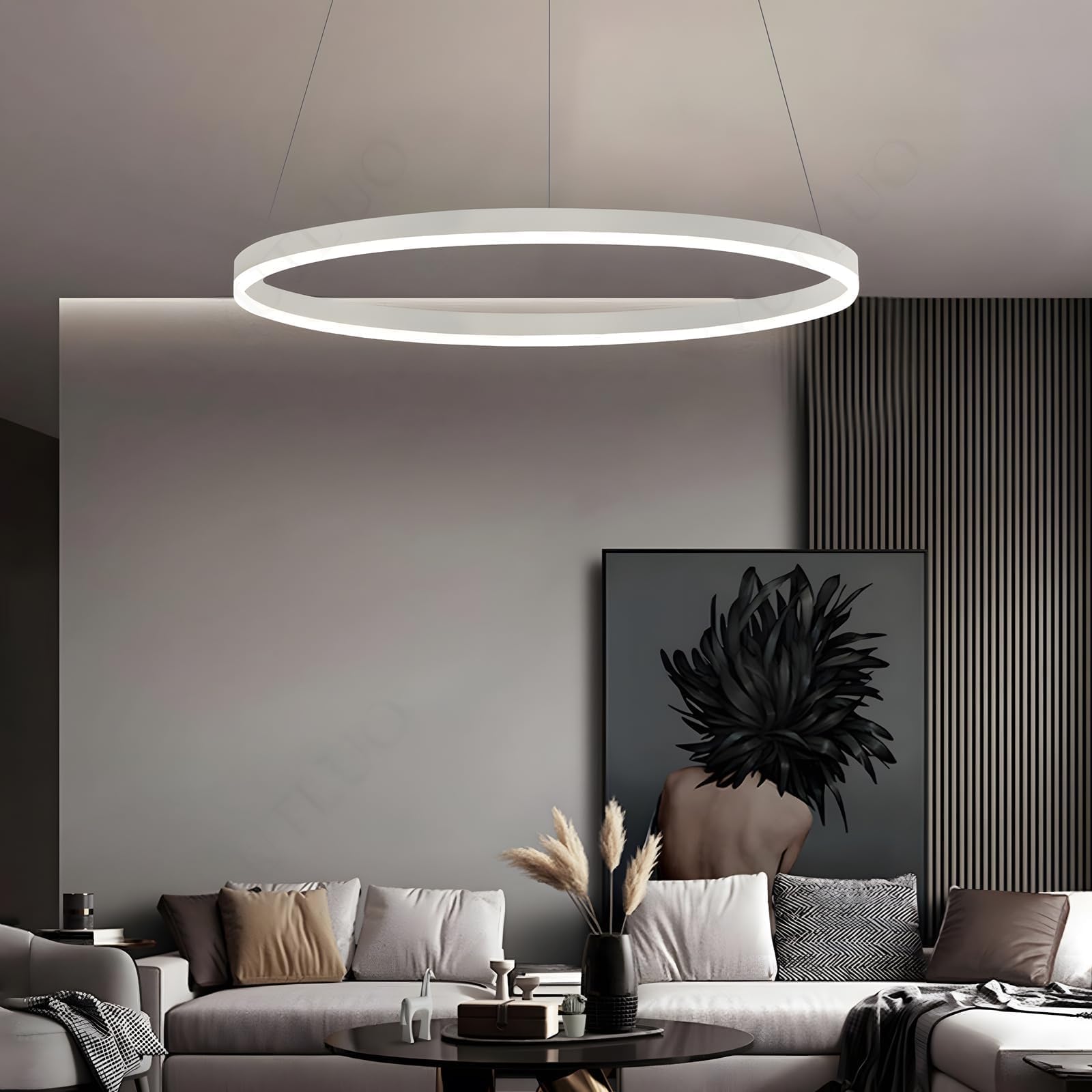 Lampadario LED Moderno DIY Cerchio | 1 Bianco Anelli :60cm=29W | Illuminazione A Sospensione LED In Metallo+Acrilico Telecomando Dimmerabile Lampada Sospensione Soffitto Rotondo Soggiorno