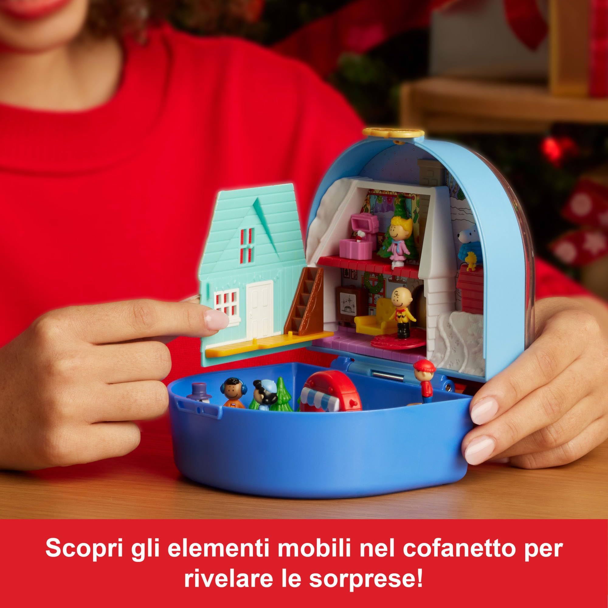 Polly Pocket x Peanuts - Cofanetto da collezione, set con 2 micro bambole Snoopy e Woodstock, 4 luoghi iconici e 7 accessori a tema inclusi, giocattolo per bambini, 4+ anni, JFV05