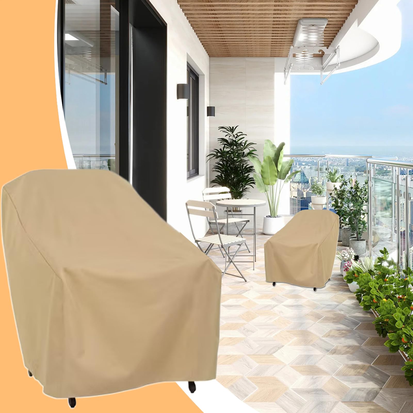 Coprisedia da esterno per patio, impermeabile, antipolvere, antivento, tessuto in poliestere 210D, regolabile, vestibilità sicura, , casa, hotel, balcone, 81 x 80 x 80 cm, beige, 2 pezzi
