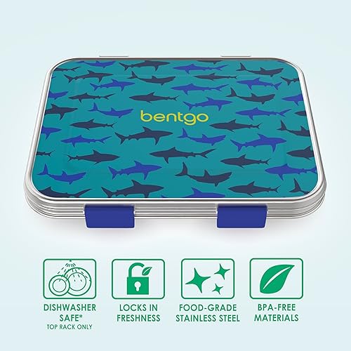 Miniatura 3 de Bentgo Lonchera de acero inoxidable para niños, resistente a las fugas, 3 compartimentos con recipiente de silicona adicional, duradera, ecológica,